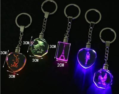 China Fashion For Glass Keychain 3D Crystal Key Chain Laser Engraving Transparent Led Crystal Keychain Glass Keyring For Night Light Children Kids Gifts for sale