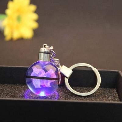 China Fashion for Pokemon Ball Keychain Wholesale 30mm Crystal Bulbasaur k9 Crystal Ball Key Chain with led light for kids Valentine Gift for sale