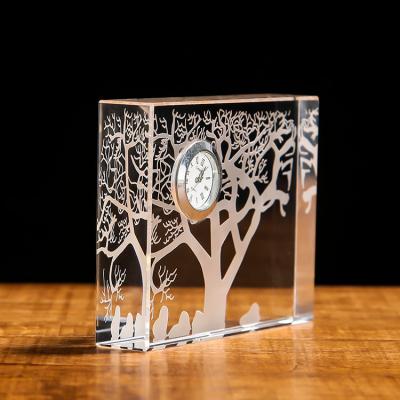 China Wholesale Europe Rectangle Crystal Desk Clock For Promotional Office Table Souvenirs for sale