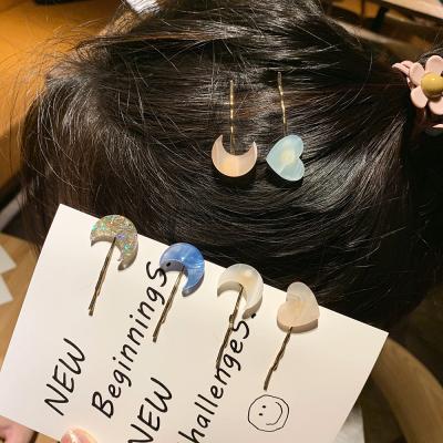 China Simple modern minimalist Korean version of love acetic acid small moon broken hairpin ladies sweet side clip beautiful clip hits the clip. for sale