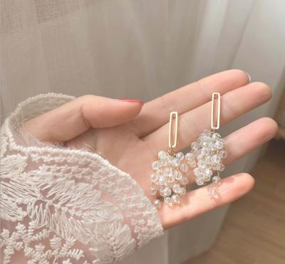 China Trendy Hyperbola S925 needle earrings long GRAPES tassel EARRINGS silver crystal female Korean simple popular popular earrings fashion for sale