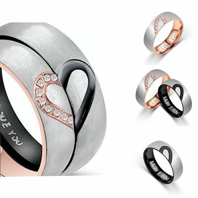 China Wholesale Heart Shaped Diamond Ring Factory Stainless Steel Hyperbole Ring Titanium JE T'AIME Couples Jewelry. for sale