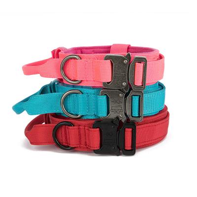 China Portable Tactical Heavy Duty Adjustable Dog Collar Pet Belt Heavy Duty Metal Buckle With Handle Dog Training Collar for sale