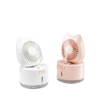 China Protable Amazon Best Selling Cat USB Fan Cute Colorful LED Humidifier Lights Handheld Mist Fan for sale