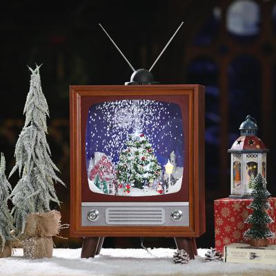 China Snowfall Lighting Television TV Musical Christmas Ornament Personalized Christmas Electric Train Decoration Christmas Tree Decor Lantern Musical Snowfall Lamp for sale