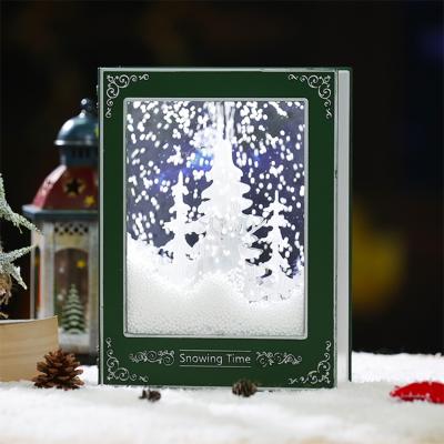 China Snowfall Lighting Christmas Bible Book Christmas Santa Scene New Musical Jugetes Novedades Magical New Led Water Christmas Snow Spinning Globe for sale