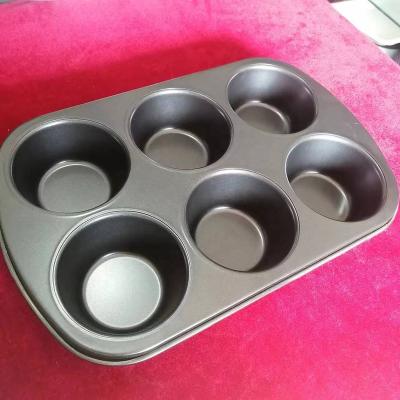 China Sustainable Large 6-Cup Muffin Pan Cake Carbon Steel Baking Tray Pan For Baked Goods And Pantries for sale