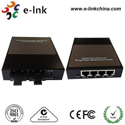 China 10/100/1000M SM Ring Type Fiber Optic Media Converter with 3 Ethernet Port LNK-R2300G-20 for sale