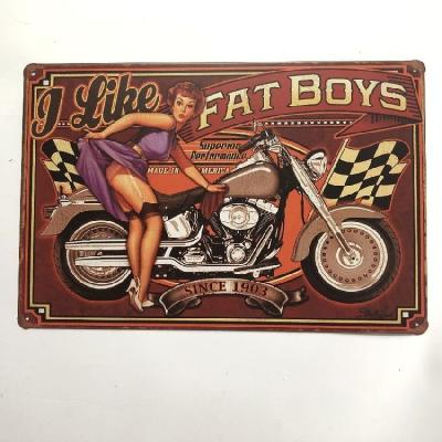 China Europe I Like Fat Boy Motorcycle Retro Tin Sign Cafe Bar Pub Home Garage Club Hotel Gas Station Wall Decor Metal Poster for sale