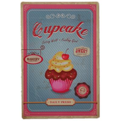 China Retro Europe Cupcake Bakery Vintage Tin Sign Bar Home Wall Decor Metal Poster for sale