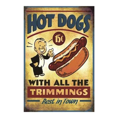 China Retro Europe Hot Dogs Decoration Tin Metal Plate For Wall Cafe Bar Hotel Garage Movie Plaque Music Bus for sale