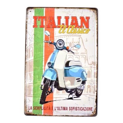 China Retro Vintage Europe Metal Italian Cave Tin Signs Embossed Sign Man Scooter Restaurant Garage Home Decor for sale