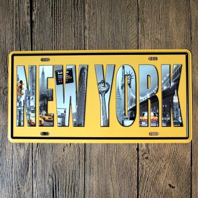 China Retro Rustic Embossed Metal Tin Sign Home Decor Party Wall Art Poster Bar Pub Cafe USA New York License Plate for sale