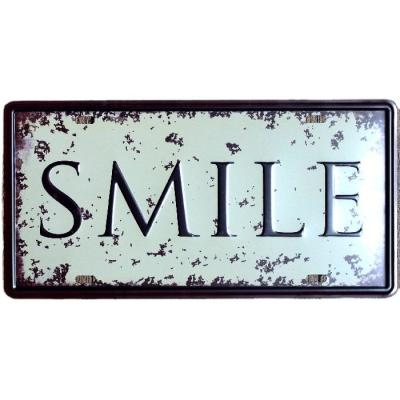 China Europe Smile Car License Plate Vintage Tin Embossed Metal Sign Home Bar Cafe Restaurant Shop Decor 30x15cm for sale