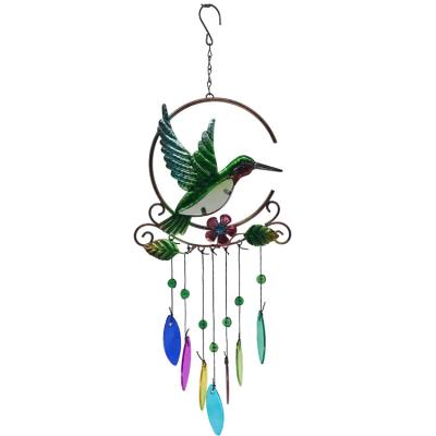 China Hummingbird Shape Metal Wind Chime Art Decor New Creative Craft Decoration Bell 7 Color Glass Iron Home Decor for sale