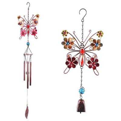 China Art Decor European Metal Butterfly Wind Chime Bell Antirust Paint Iron Opens Garden Decor for sale