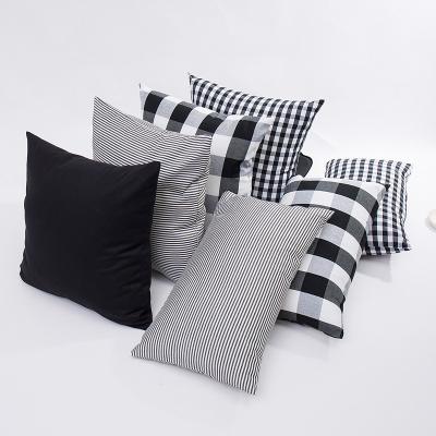 China Wholesale Checkered Plaid Cotton Anti-pilling Black And White Plaid Cushion Firm Crate Cover Decorative Home Sofa for sale