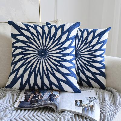 China Anti-pilling Decorative Sofa Pillow Case Navy Blue Vintage Luxury Throw Pillows Home Mandala Cotton Embroidered Cushion Cover for sale