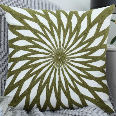 China Anti-pilling Cushion Covers Manufacturers Handmade Cotton Embroidered Cushion Cover Green Geometric Home Sofa Decorative Throw Pillows 18x18 for sale