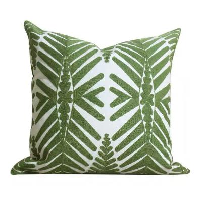 China Wholesale Luxury Geometric Sofa Pillow Case 18x18 Inch Decorative Green Palm Throw Cotton Anti-pilling Embroidered Cushion Cover for sale