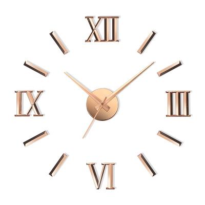 China Creative Bed Clock Round Shape DIY Metal Glossy Wall Clock For Living Room 600*600mm Diameter Mirror Effect Gold Color Clocks for sale