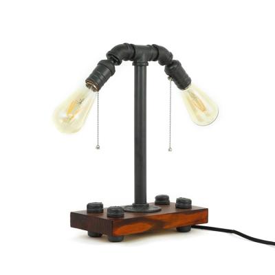 China 2022 Retro New Product Water Pipe Edison Bulbs LED Study Modern Wooden Low Reading Desk Lamp for sale