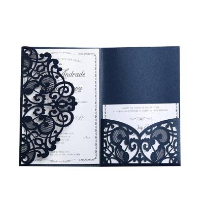 China Low moq handmade laser cut wedding invitation paper card envelope set thank you label for sale