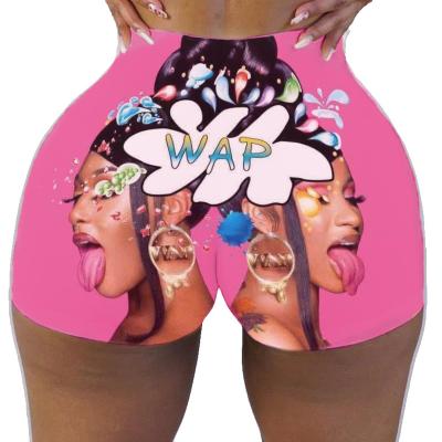 China QUICK DRY Hot Selling High Waist Candy Booty Shorts Amazon Cartoon Printing Women Plus Size Snack Shorts for sale