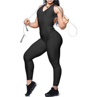 China QUICK DRY Black Sexy Backless Overalls Women Workout Pants Fitness Yoga Overalls for sale