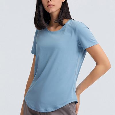 China Fitness And Yoga Wear Solid Color Gym Shirt Breathable Fashionable Active Women For Gym Equipment Workout T-shirts for sale