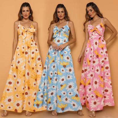 China 2022 Breathable Bohemian Sexy Sundress Summer Beach Casual Ladies Plus Size Floral Maxi Dress for sale