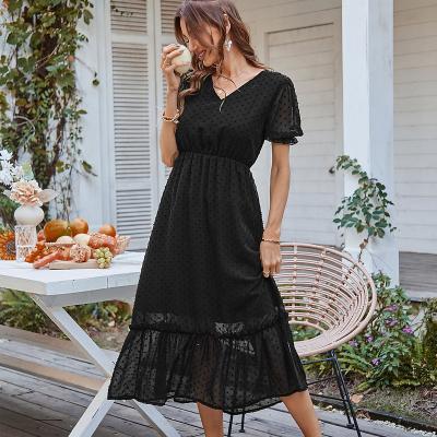 China Breathable Women Dress 2022 Fashion Sexy V Neck Short Sleeve Summer Elegant Casual Prom Dress for sale