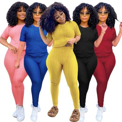 China Breathable High Quality Active Wear Yoga Legging Women O-Neck Textured Crop Top Plus Size Workout Clothing Sets for sale