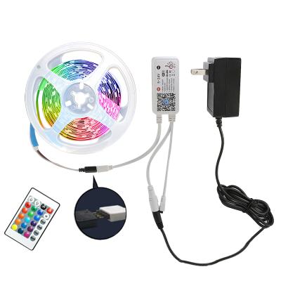 China Residential hot sale rgb led flexible strip light with wifi smart multi color 2A 5m remote control 12 volt 5050 ip20 rgb led strip lights for sale