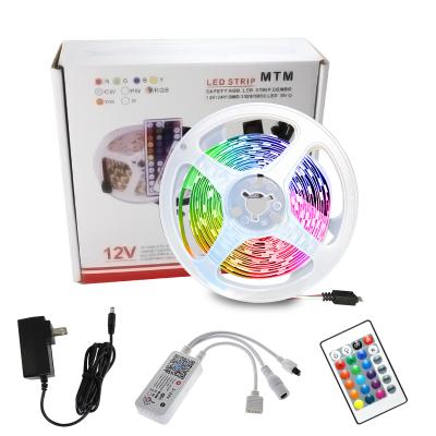 China Residential hot sale rgb led flexible strip light with wifi smart multi color 5m remote control 12 volt 5050 ip20 rgb led strip lights for sale