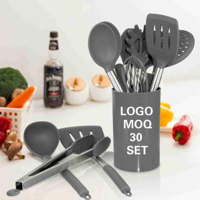 China Sustaninable Logo MOQ 30 Set Amazon Cooking Silicone Kitchen Utensil Set for sale