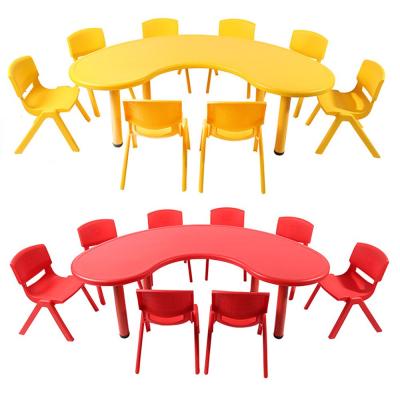 China For kids study red color plastic kdis indoor furniture half moon kids desk for sale