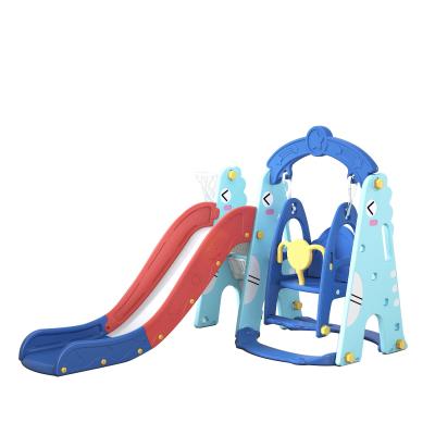 China Heavy Duty HDPE Dinosaur Style Slide And Swing With Basketball Frame Set For Kids Play for sale