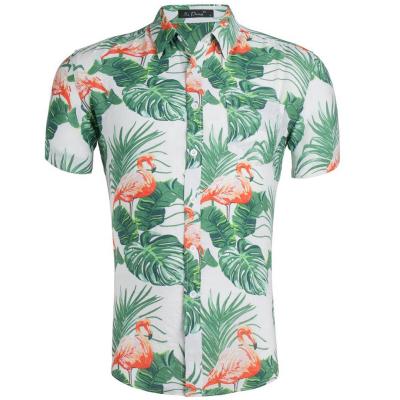 China New Pattern Flamingo Printing Casual Anti-pilling Men's Breathable Beach Shirts In Stock for sale