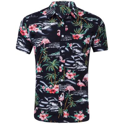 China Good Quality Anti-pilling Flower Printed 100% Polyester Mens Designer Casual Beach Shirts In Stock for sale