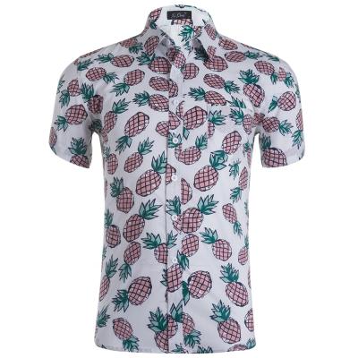 China Anti-pilling Pineapple Printing Smart Colored Short Sleeve Mens Beach Shirts White Cotton Man Shirt for sale