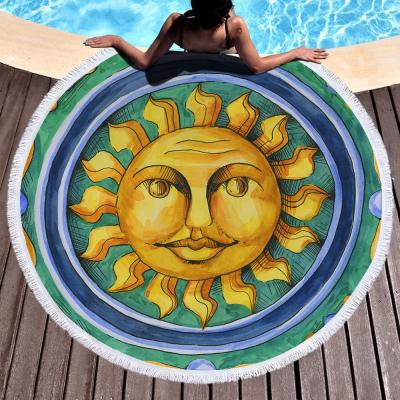 China Compressed High Quality Microfiber Sun Pattern Custom Shape Beach Towel Portugal Round For Women for sale