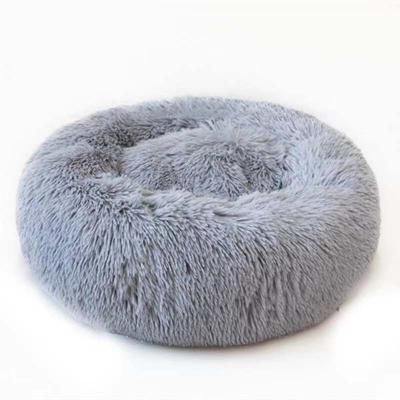 China Dot Bottom Round Calming Cat Anti Slip Puppy Donut Bed Long Plush Donut Breathable Fluffy Pet Bed for sale