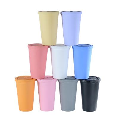 China Viable Wholesale Sublimation Color Matte Cups Various Colors Drinking Acrylic Plastic Cups With Straws for sale