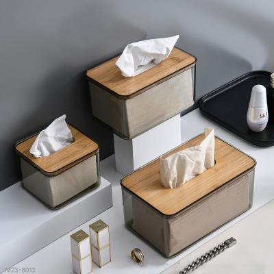 China Contemporary Multifunctional Tissue Holder With Lid Bamboo Wooden Towel Tissue Organizer Container Box Tissue Clear Container for sale