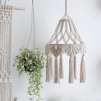 China Cafes Modern Modern Bedroom Boho Cotton Rope Weave Handmade Lamp Shade for sale