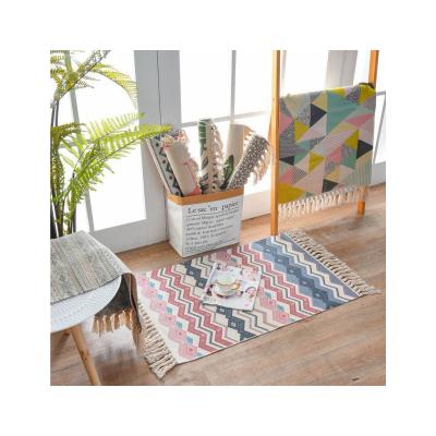 China Morocco Washable Hand - Tassel Rug Cotton Woven Linen Rug For Living Room Bedroom Bedside Floor Mat Door Mat for sale