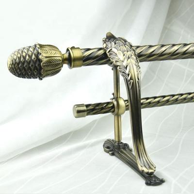 China Wholesale cheap window twisted short brass curtain rods CLASSIC wrought keewo iron curtain pole double for sale