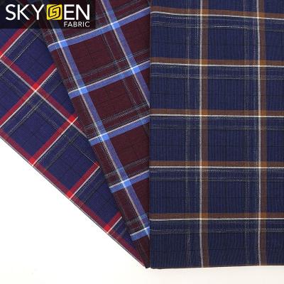 China 2020 Wholesale Ready Yarn Dyed Canvas Plaid Fabrics Gingham for Shirts Skygen Men's Canvas Plaid Shirting Fabric Anti-Static for sale