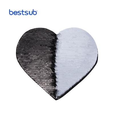 China BestSub Viable Wholesale Custom Sublimation Flip Sequin Fabric Adhesive Hearts Black With White for sale